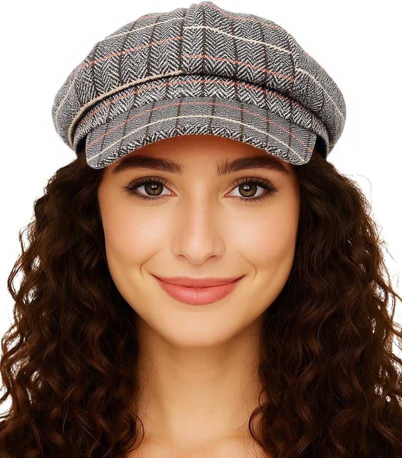 Durio Newsboy Hats for Women Vintage Plaid Newsboy Cap Beret Paperboy Hat Fall Hats Spring Winter - Image 1